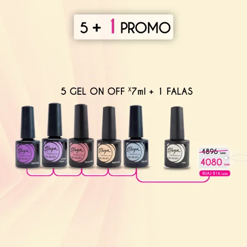 5 GEL ON OFF 7ML + 1 FALAS