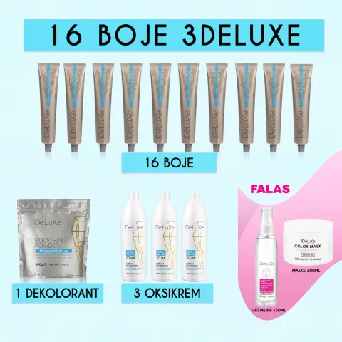16 boje 3delux + falas kristaline & maske 300ml