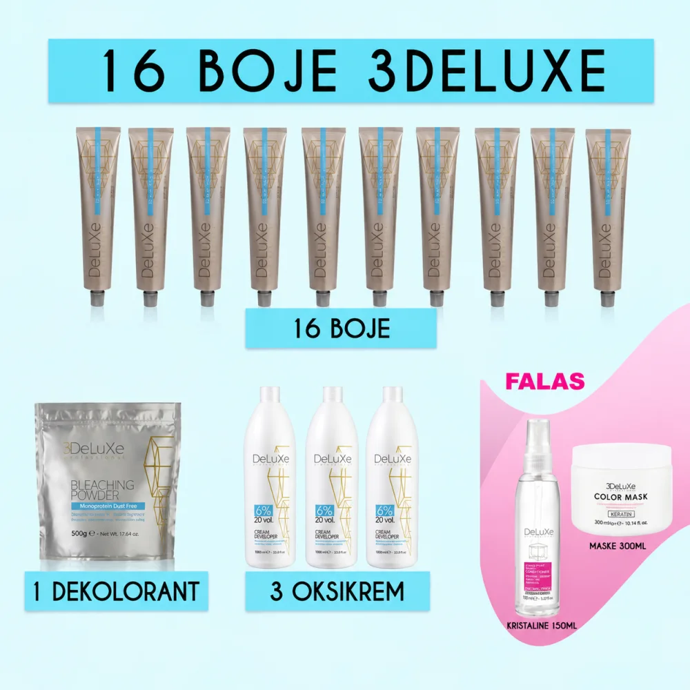 16 boje 3delux + falas kristaline & maske 300ml